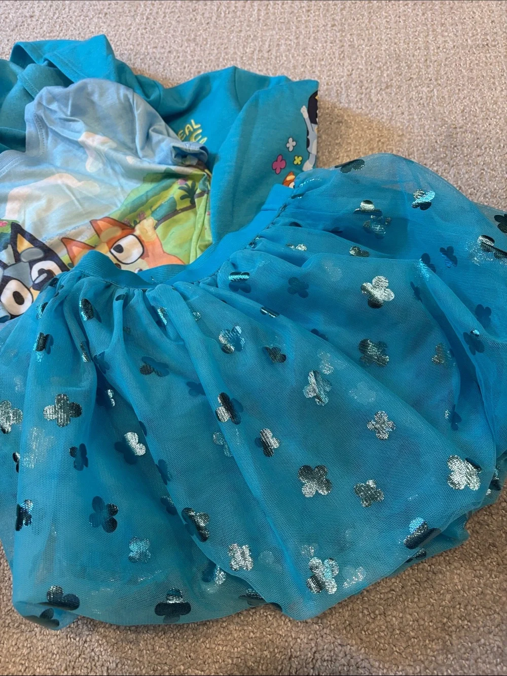 NWOT Bluey Girls' Teal Outfit Set with Tulle Skirt